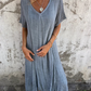 Cotton and Linen V-neck Midi Dress