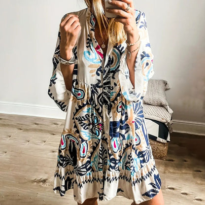 Unique Printed Long Sleeve Mini Dress