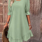 Solid Puff Sleeve Ruffle Hem Smock Dress