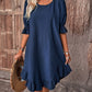 Solid Puff Sleeve Ruffle Hem Smock Dress