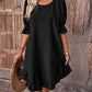 Solid Puff Sleeve Ruffle Hem Smock Dress