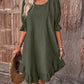 Solid Puff Sleeve Ruffle Hem Smock Dress