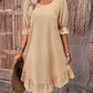 Solid Puff Sleeve Ruffle Hem Smock Dress