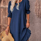 Solid Puff Sleeve Ruffle Hem Smock Dress