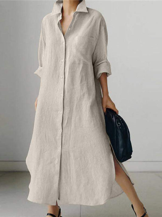 Women's Solid Color Long Sleeve Cardigan Irregular Split Dress