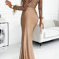 Women's V-neck Sexy Slit Slim Fit Sequined Feather Stitching Maxi Dress