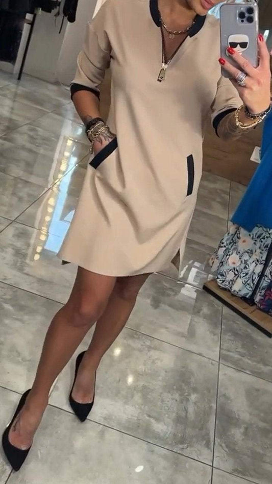 Women's Temperament Solid Color Mid-sleeve Dress