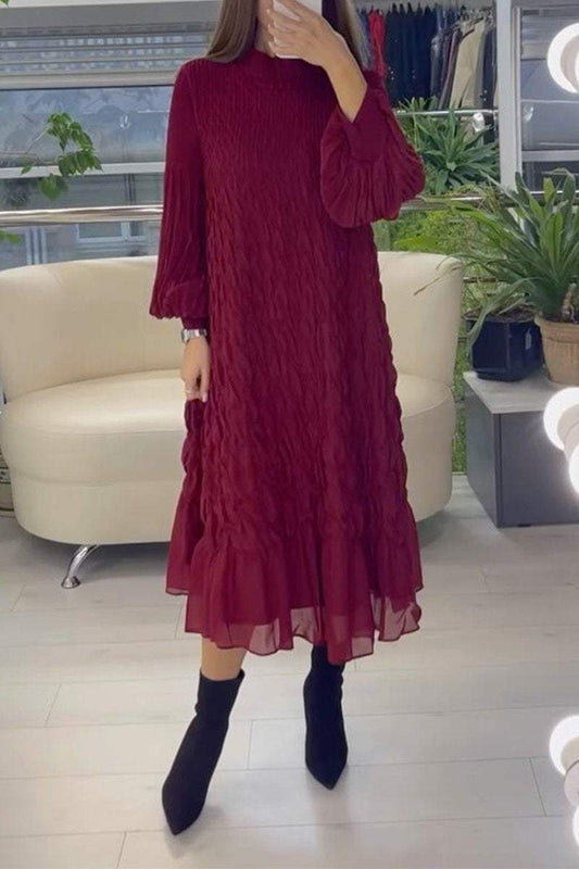 Women's Casual Round Neck Solid Color Chiffon Dress