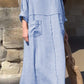 Round Neck Cotton and Linen Long Sleeve Casual Dress