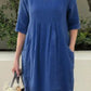 Cotton and Linen Pleated Pocket Casual Dress