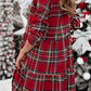 Women's Lapel Middle Sleeve Plaid Shirt Dress