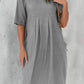 Cotton and Linen Pleated Pocket Casual Dress