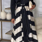 Women's Lapel Long Sleeve Striped Stitching Temperament Dress