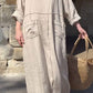 Round Neck Cotton and Linen Long Sleeve Casual Dress