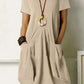 Cotton and Linen Solid Color Loose Short-sleeved Dress