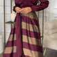 Women's Lapel Long Sleeve Striped Stitching Temperament Dress