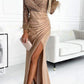 Women's V-neck Sexy Slit Slim Fit Sequined Feather Stitching Maxi Dress