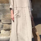 Round Neck Cotton and Linen Long Sleeve Casual Dress