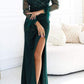 Women's V-neck Sexy Slit Slim Fit Sequined Feather Stitching Maxi Dress