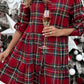 Women's Lapel Middle Sleeve Plaid Shirt Dress