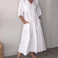 Women's V-neck Solid Color Mid-length Sleeve Dress