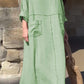 Round Neck Cotton and Linen Long Sleeve Casual Dress